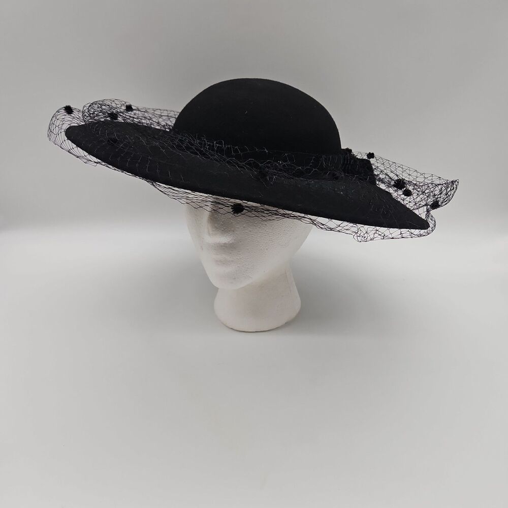 Michael Howard Black Solid Wool Wide Brim Hat 21.5 inch circumference